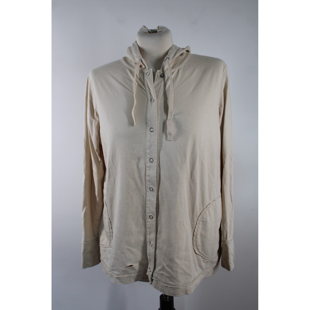 J. Jill Size M Beige Snap Front Hoodie Lightweight Jersey Knit Pocket Cardigan